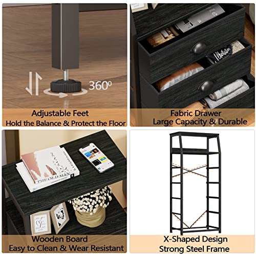 image for Furnulem Black Dresser with 5 Drawers, Vertical Storage Tower Fabric D