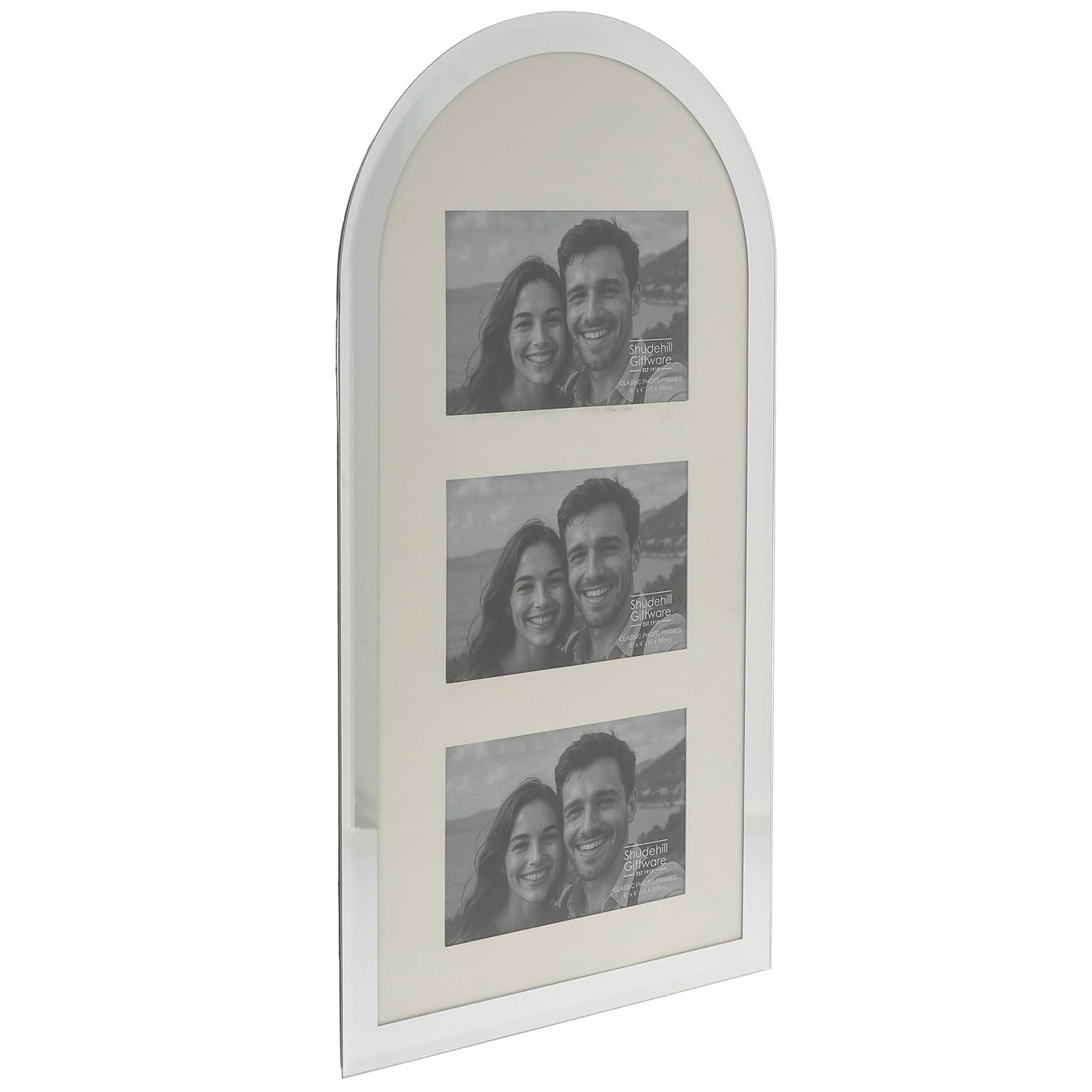 Shudehill Giftware White Elegant Arch Wall Mirror Photo Frame, Triple Opening Display, Modern Home Décor