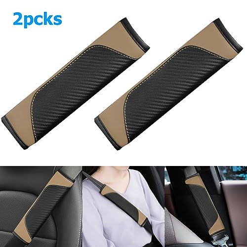 AUCELI 2PCS Car Seat Belt Cover, Carbon Fiber Seatbelt Shoulder Strap Covers, Breathable Leather Soft Harness Pad Protect Your Neck and Shoulder Compatible with Cars - Image 4