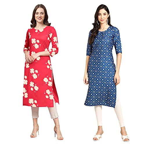 Image of Pinkmint Women's Crepe Digital Print Straight Kurta (Pack of 2)