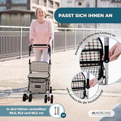 Mobiclinic®, Einkaufstrolley rollator, Gehwagen mit großer einkaufstasche und sitz, 21l, Faltbar leicht, Einkaufswagen, Doppeltes bremssystem, Gehhilfe, Aus stahl, Stabil – Bild 7