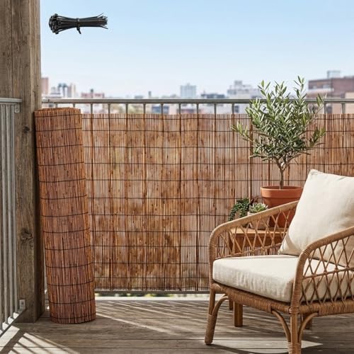 YQYHNB Cañizo Natural para Ocultación Jardín y Terraza, Valla de Caña con Hilo de Nylon Reforzado, Pantalla de Privacidad Exterior, Cubre Vallas, Balcón y Cercado, Marrón(Marrón,91x305cm(3x10ft))