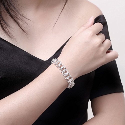 Fashion Sterling Silver 2 Layers Twisted Link Chain Bracelet with Diamond Cut Hight Polish Loops,Toggle Button 8" Gift for Women Men Teens3