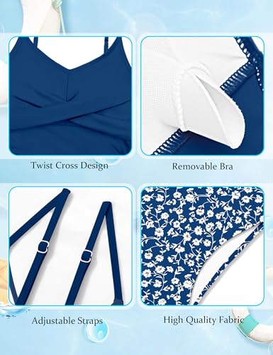 Image of Girls Swimsuit 2 Piece Bathing Suit Criss Cross Ruched Girl Tankini Sets Printed Girls' Swimwear for 9-18 Years