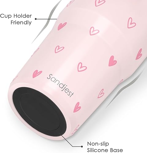 Miniatura 3 de SANDJEST Vaso con pajita de acero inoxidable con tapa y asa de 30 onzas con asa de transporte para mujeres y niñas, taza de café aislada para