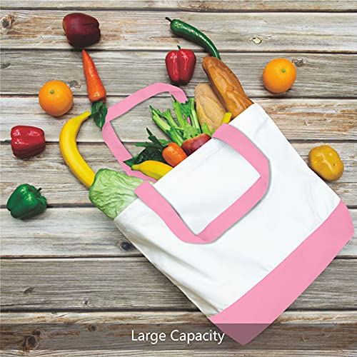 Topdesign 1-Pack Super Strong Large 12Oz Cotton Canvas Tote Bag, Reusable Grocery Shopping Cloth Bags, Fashionable Two-Tone Bags For Crafts, Diy Your Creative Designs #TOP3