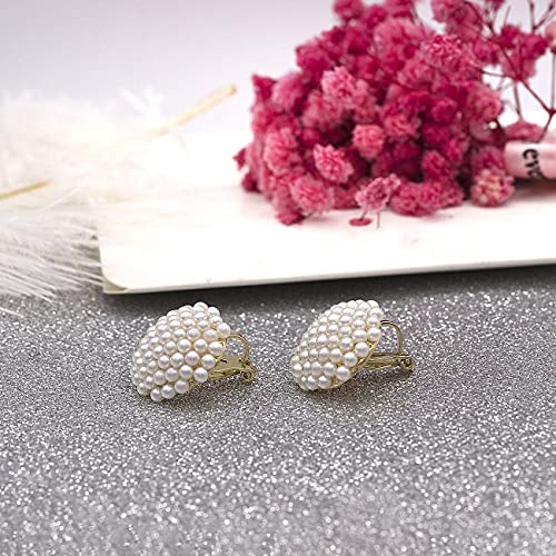 YOQUCOL Simulated Pearl Flower-Cluster Shape Clip On Stud Earrings Non Pierced Ear Earrings for Women4