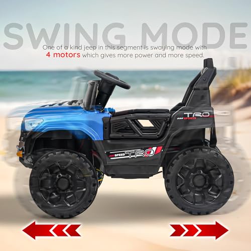 Image of Baybee Trojan Battery Operated Jeep for Kids with RGB Windshield Light, Bluetooth, USB & Music | Baby Big Ride on Battery Car | Electric Jeep Car for Kids to Drive for 2 to 6 Years Boys Girls (Blue)
