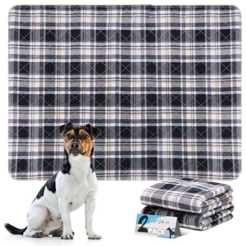 Image of Washable Pee Pads for Dogs - 18 inchx24 inch 2PCS, Whelping Pad for Puppy Training, Playpen Crate Bed Floor Protector, Reusable Dog Potty Pads Non-Slip, Super Absorbent & Odor Controlling, Black Plaid