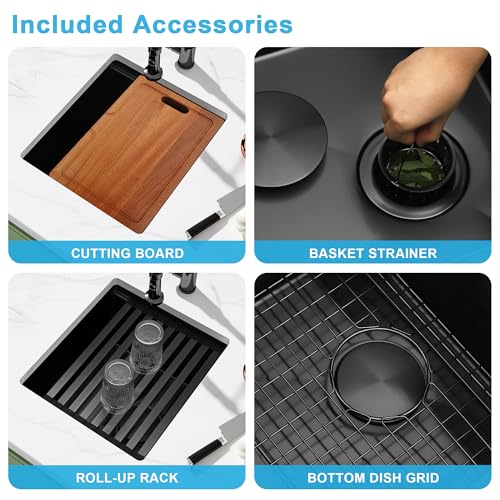 Lonsince Black Bar Sink Undermount,Small Bar & Prep Sinks,16 Gauge Stainless Steel Bar Sink with Workstation for Wet Bar Area,Special Offset Drain Design (16" X 18") by Lonsince - Used condition - Image 6