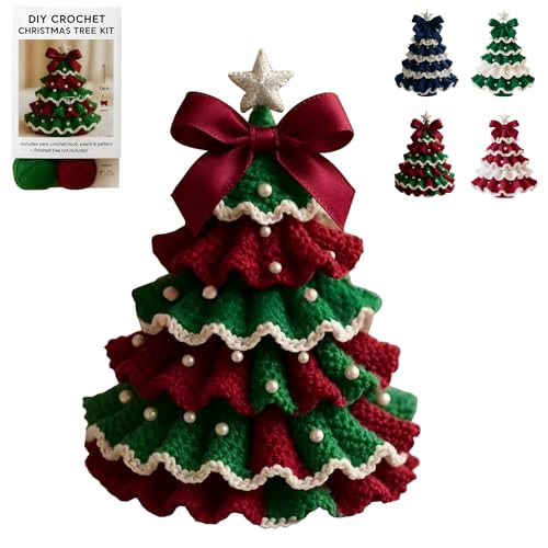 Dewppxi DIY Häkel-Weihnachtsbaum-Set, Handgefertigter Gehäkelter...