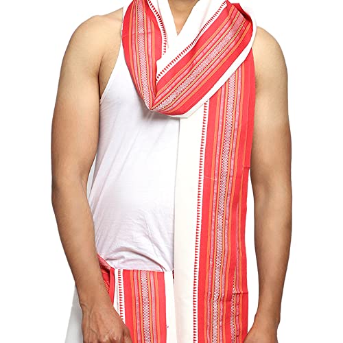 Image of Rameshwaram Fabrics Men's Dhoti 4 Meter + 2.25 Meter Cotton Snow White dhoti for pooja 9X5