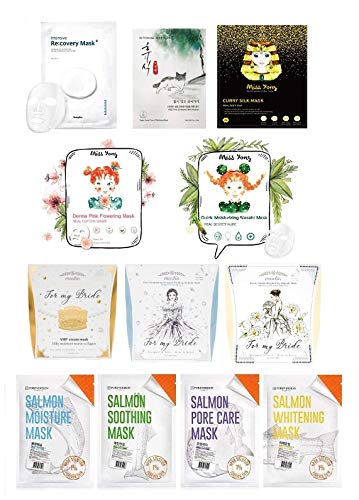 HUSHU Korean Premium Facial Sheet Mask Set, 12 Sheets