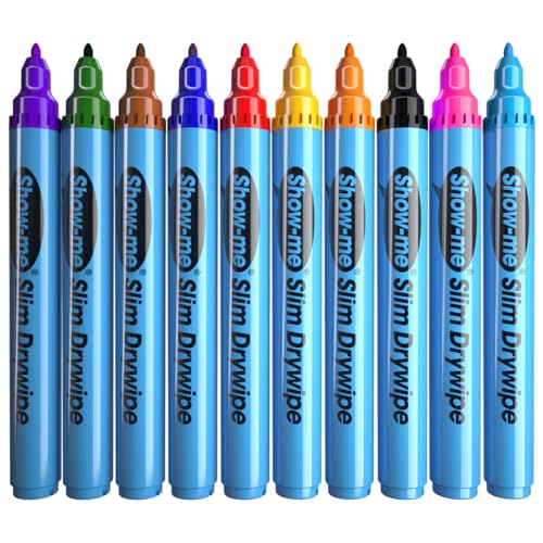 SHOW-ME - Whiteboard Markers | Drywipe, Erasable Fine Tip 1.2mm Line in Assorted Colours | Classroom Board Writing Pens with 3-Day Cap-off, Box of 10 - Image 3