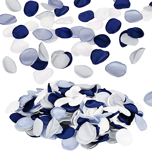 Emivery Petali di rosa in seta, 300 petali di fiori blu polverosi con sacchetto in organza, petali di fiori e ragazze, per matrimoni, corridoi, feste, cene e decorazioni (4 mix di colori)