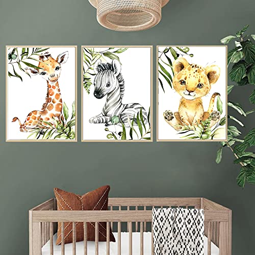 Youihom Lot de 3 Affiche Animaux Safari Poster Jungle Girafe Zebre Lion Tableau Murale 30x40 Enfant Bebe Garcon Fille Chambre Toile Decoration Cadeau sans Cadre Cover