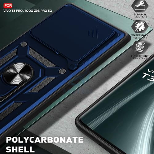 Image of AESTMO Tough Armor iQOO Z9S Pro /Vivo T3 Pro 5G Bumper Back Case Cover | Ring Holder & Sliding Camera Shield Cover | 360 Degree Protection Back Case Cover iQOO Z9S Pro (Blue)