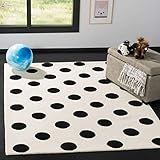 SAFAVIEH Kids Collection Accent Rug - 4' x 6', Ivory & Black, Handmade Polka Dot Wool, Ideal for High Traffic Areas in Entryway, Living Room, Bedroom (SFK904D)