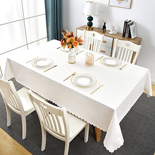 Image of Romanstile Waterproof Vinyl Tablecloth Rectangle, 60 x 144 Inch, Rose White