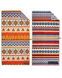 ECCOSOPHY Bundle of 2 Large 71x35 inch Microfiber Beach Towels with Travel Pouch. Designed to Keep Y