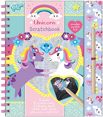 TM Essentials Unicorn Scratch Book: Scratching Book & Colouring Book with Stencils and Stickers with Unicorn Motifs, Activity Book for Home and Travel