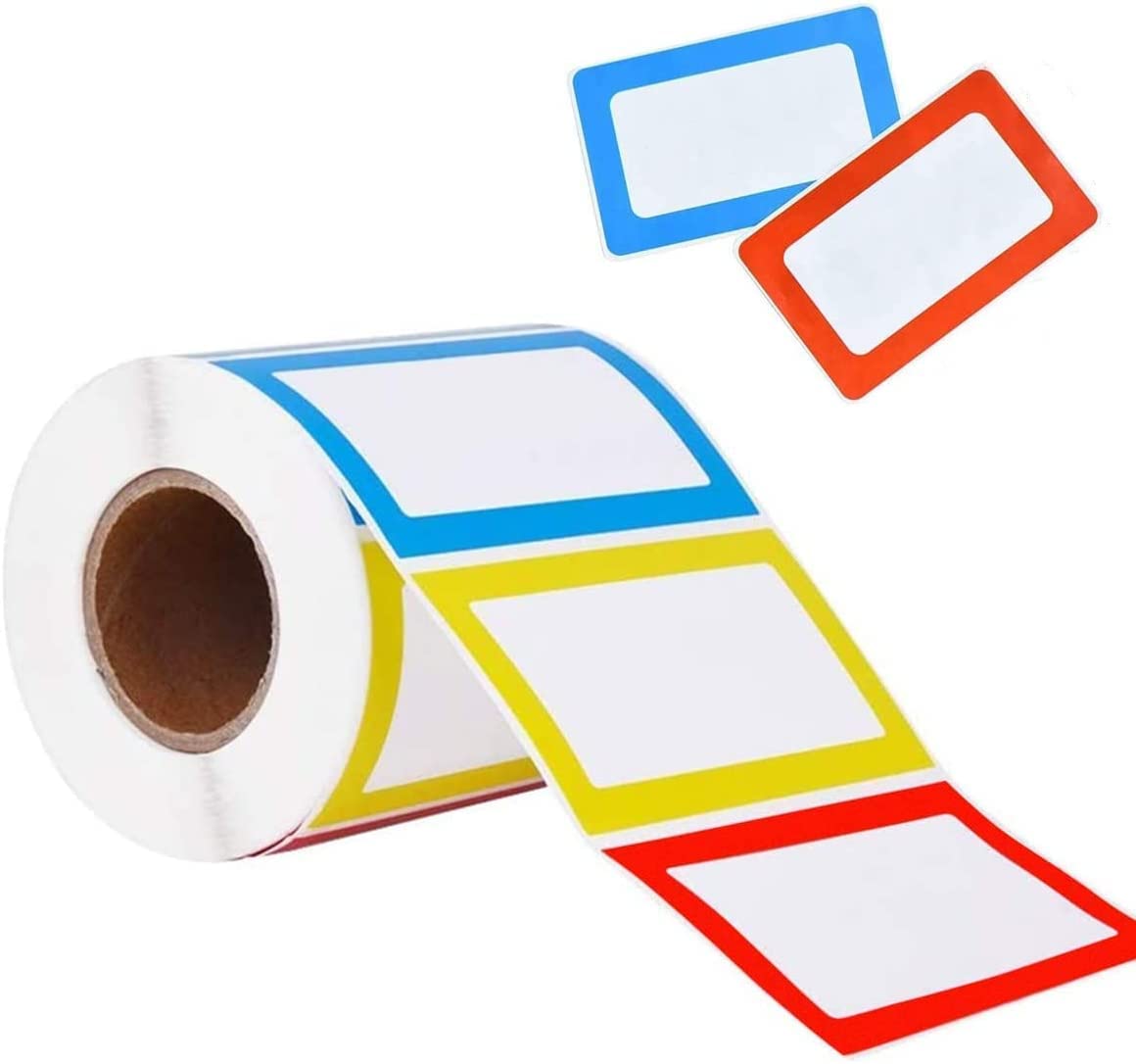 Pegatinas de nombre Etiquetas, etiquetas de nombre Etiquetas autoadhesivas de colores adecuadas para la cocina, la ropa de los niños, la escuela y la oficina, 89 x 57 mm(1 rollo/200 pegatinas)