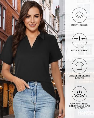 Polo Shirts for Women, V-Neck Business Casual Tops for Women, Summer Lapel Collar Tunic Tops Short Sleeve Work Blouses4