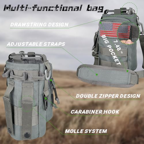 Image of 32 oz Insulated Water Bottle with Sleeve - Tactical Stainless Steel Wide Mouth Gym Water Bottles for Men Sports Workout Hiking with Pouch Gray