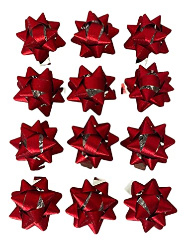 Cocarde pour Cadeau, nœuds pour Cadeaux de Noël, nœuds pour Paquets Cadeaux Autocollants, étoiles décoratives pour Noël, la Saint-Valentin et Chaque Occasion, 12 pcs Rouge Cover