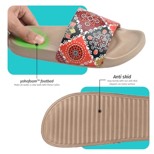 Image of YOHO Tropica Printed Comfortable Women Slides | Stylish Rainy Footwear & Waterproof Monsoon Sandals | Soft Inner Lining On Strap