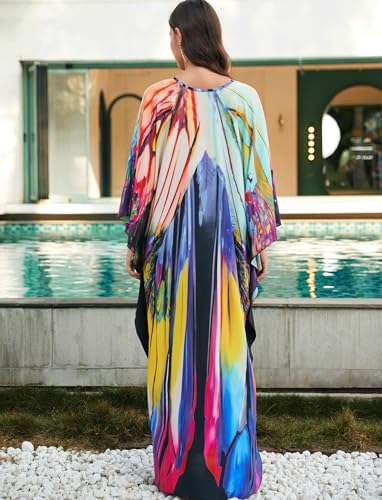 Image of KECVOT Kaftan Dresses for Women Plus Size Batwing Sleeve Caftans Long Bathing Suit Cover Up Maxi Beach Dress Loungewear