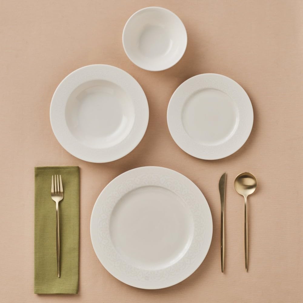 Karaca Set di stoviglie a cupola per 6 persone, set di piatti da cucina moderno da 24 pezzi, in porcellana Bone China, lavabili in lavastoviglie, set di piatti e ciotole, durevole ed elegante