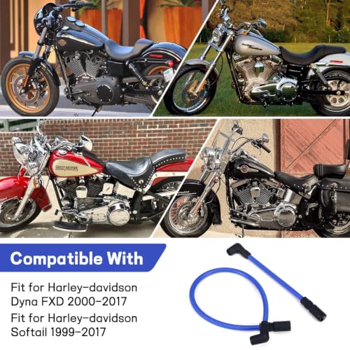 Image of 10.4mm Spark Plug Wires for Harley Dyna 00-17 Softail 99-17, Blue | For Super Glide /Wide Glide /Low Rider & Springer /Slim /Deluxe /Deuce, Heat & Wear Resistant, Copper Core, Silicone Casing