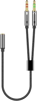 Headphone Splitter 3.5mm Female to Dual Male Audio Microphone Y Splitter, Compatible with PC, Laptop, Android, Windows, and Smart Phones