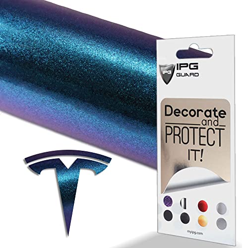 Image of IPG Compatible with Model Y Decal Sticker (8 Logo Set) Overlay Stickers Do it Yourself Stickers Set Personalize Your Tesla (Chameleon - Purple to Navy Blue)