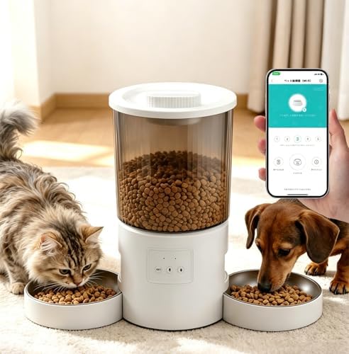 （03:30時点） 自動給餌器 給餌器 2匹 多頭飼い 給餌機 猫 ネコ ペット犬 猫 餌やり機 2.4G対応 小型 2WAY給電 スマホ操作 [並行輸入品]