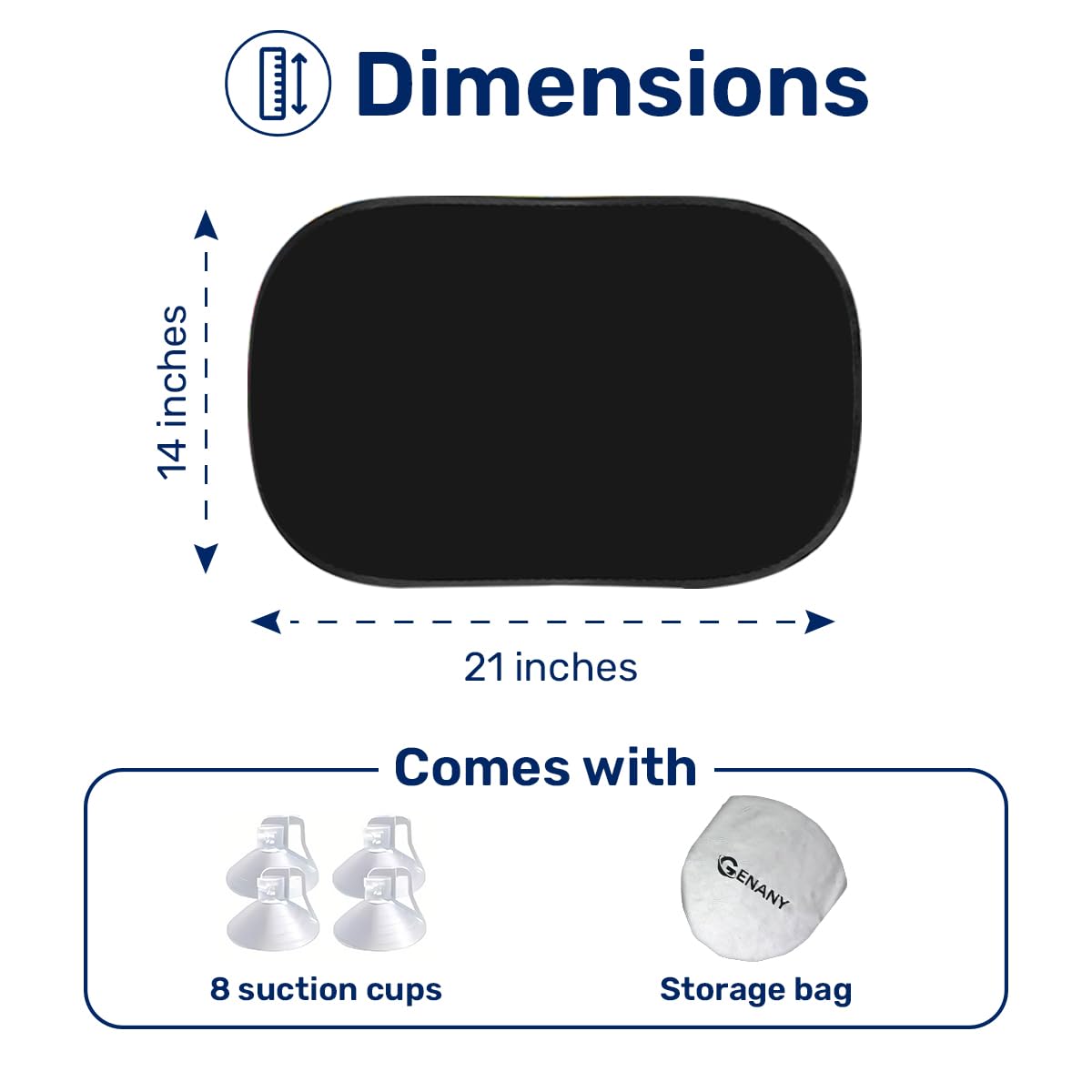 GENANY 2pcs Black Window Sun Shade for Car SUV Truck (21x14 Inches), Sun Shades for Side Window, Car Accessories for Kids, Baby Window Shades, Sun Shade Blocker, Protector Blocks UV