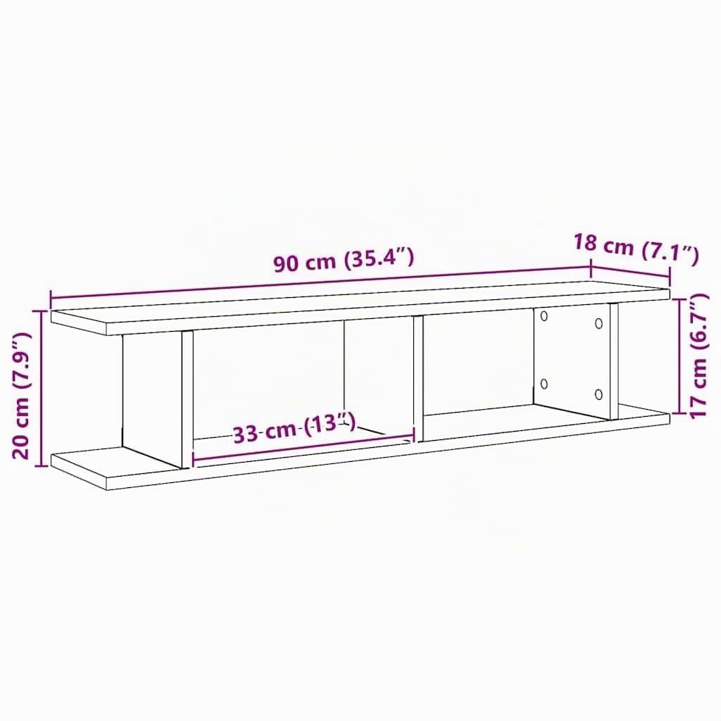 vidaXL Wandregale 2 STK. Artisan-Eiche 90x18x20 cm Holzwerkstoff