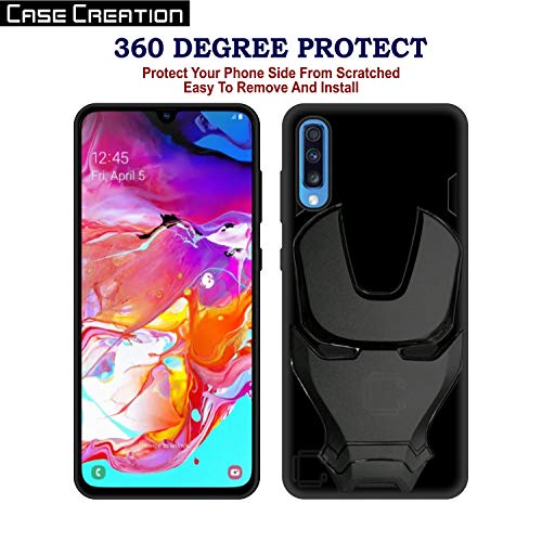 Image of COVERLY Official 3D Touch Feel Trending Real Hero Avenger Logo Mask Soft Rugged Grip Iron Man Super Power Cartoon Movie Silicone Matte Strong Back Cover for Samsung Galaxy A70 (2019) - Black