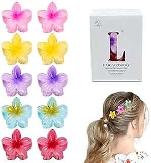 10 Pcs Flower Hair Claw Clips for Women - Small Hawaiian Plumeria Hair Clips for Thick Thin Fine Hairstyles, Cute Accessories with Strong Hold, Perfect for Summer Beach Style and Wedding Celebration.