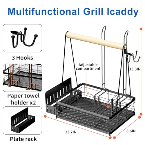 Grill Caddy with Plate Holder and 2Paper Towel Holder, Picnic BBQ Condiment Utensil Organizer Caddy for Outdoor Cooking, RV, Camping Essential, Camper Must Haves, Grilling Gifts by TUDALLK - Image 3