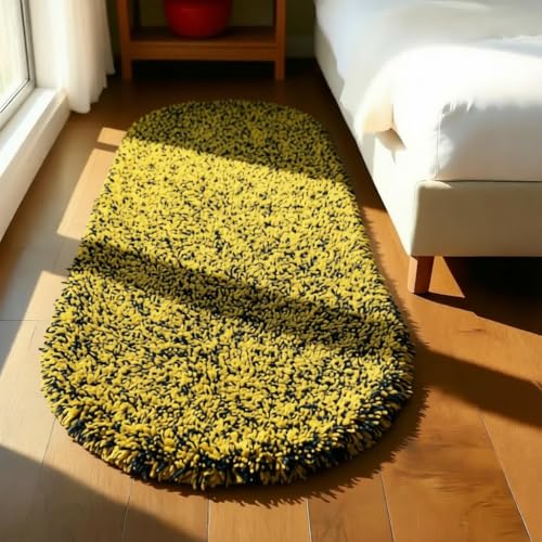 Image of Fluffy Silky Micro Fiber Polyster Carpet /Runner for Bedroom, Study Room, Playing Room, Guest Room ETC. 2x6 feet Feet, (Yellow and Black Mix)