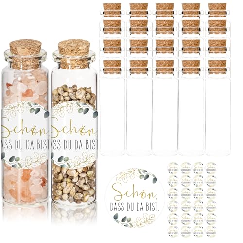 SUPECHUNYI 20 piccole bottiglie di vetro con tappo e adesivi
