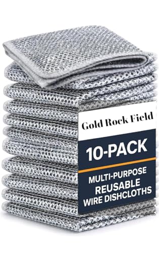 Image of 10 Pack Non-Scratch Wire Dishcloth, Steel Scrubber for Utensils Cleaning, Multipurpose Wet and Dry Cleaning Dish Wash Cloth Scrubber for Washing Dishes, Sinks, Counters