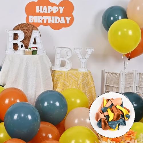 Image of HILAVO Retro Blue Yellow and Orange Balloons, 60PCS 12 Inch Slate Blue Burnt Orange Mustard Yellow Balloons for Here Comes the Son Baby Shower Kids Birthday Party Boho Party Decorations