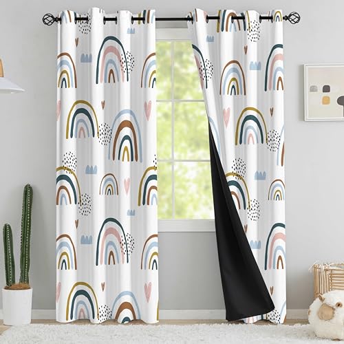 Image of chiinvent Blackout Rainbow Curtains for Kids Cute Rainbow Room Darkening Window Curtains Decorative Cartoon Black Out Curtain for Girls Bedroom Nursery, C2, 52" x 63", 2 Panels (90% Blackout)