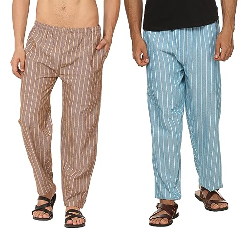 Image of Aatman One Size Men's Eco-Friendly Cotton Pyjama Pack of 2 | Fits Waist Size 28 to 36 Inches
