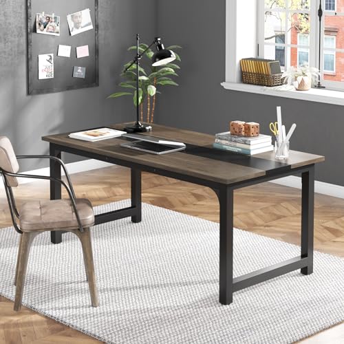 Image of Tribesigns 63 inch Executive Desk, Large Office Computer Desk with Thicken Frame, Modern Simple Workstation Business Furniture for Home Office, Vintage Grey /Black