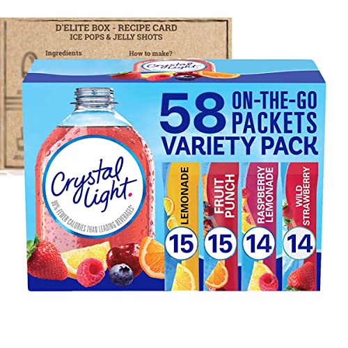 Crystal Light Sugar-Free, Lemonade, Fruit Punch, Raspberry Lemonade And Wild Strawberry On-The-Go Powdered Drink Singles Mix Variety Pack, 58 Count, Each Packet Dissolves Into Any 16.9 Oz. Container And Comes With A Bonus Recipe Card Curated By D'elite Box #TOP2