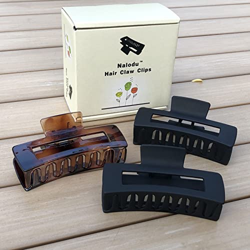 Nalodu Hair Claw Clips Large 4 Inch Matte Clear No Slip Big Rectangle Jaw Clip Clamp For Thick Hair Women And Girls, 3 Pack #TOP3